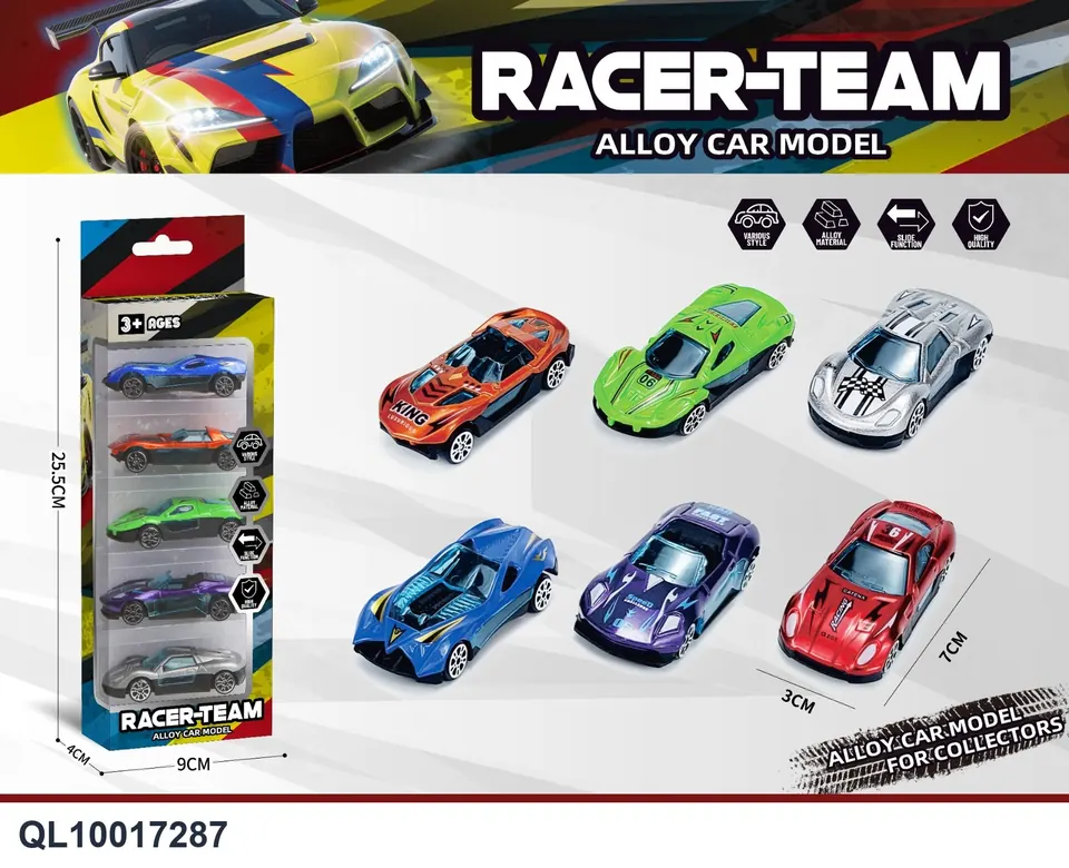 1:64 Sliding Alloy Car Set Of 5 (mixed set of 6 cars) Window Box wholesale from Qili Toys