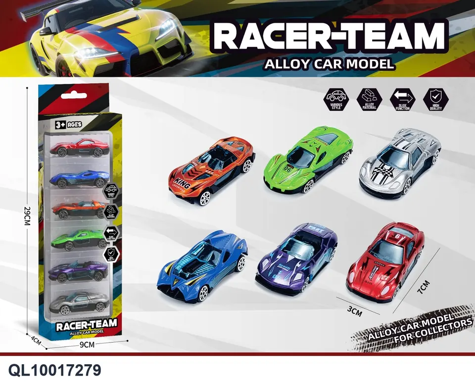 1:64 Sliding Alloy Car Set Of 6 (mixed set of 6 cars) Window Box wholesale from Qili Toys