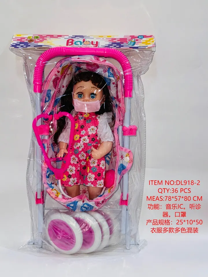 18-Inch Sitting Position Girl With Movable Eyes With Music IC. Stethoscope Mask. Big Wheel Cart PVC Header Bag wholesale from Qili Toys