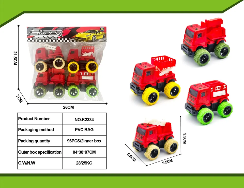 4 Fire Trucks PVC Bag wholesale from Qili Toys