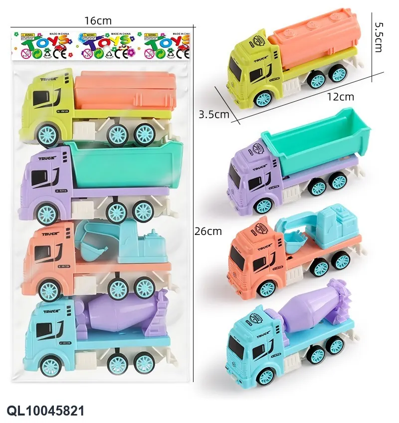 4 Models Of 4-Color Pull-Back Engineering Vehicles OPP Bag wholesale from Qili Toys
