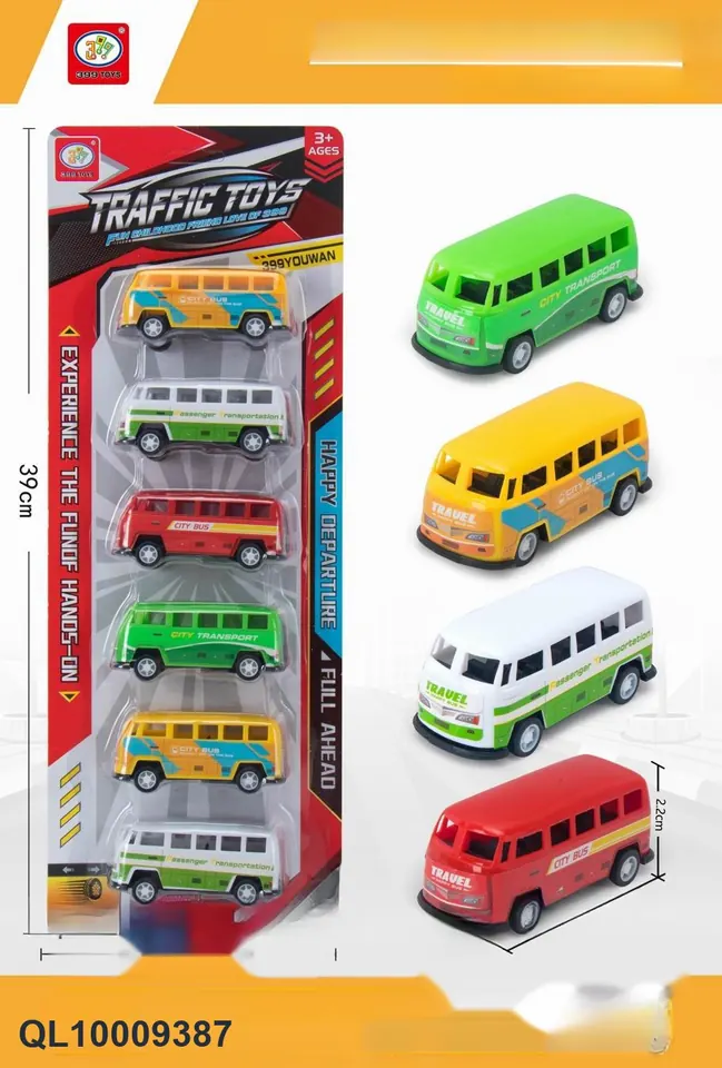 4-Color Pull-Back Minibus (all environmentally friendly materials) Blister Board wholesale from Qili Toys