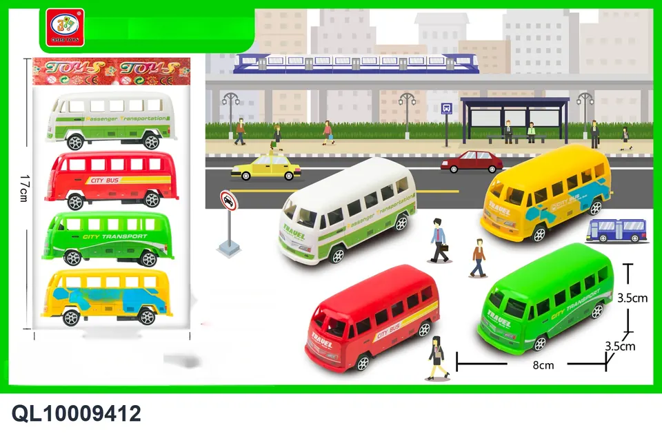 4-Color Pull-Back Minibus (pack of 4) OPP Bag wholesale from Qili Toys