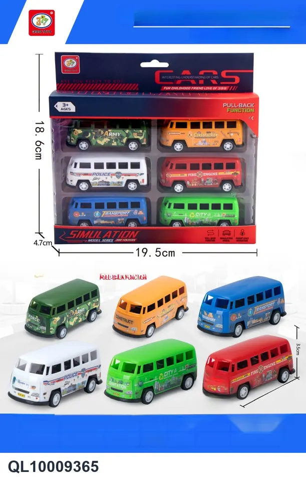6-Color Pull-Back Minibus (all environmentally friendly materials) OPP Bag wholesale from Qili Toys