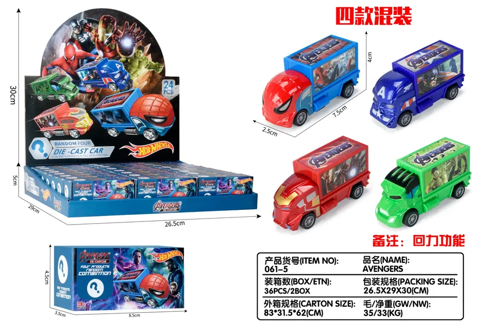 Avengers Alloy Car Model (24 pieces per set, blind box) Display Box wholesale from Qili Toys