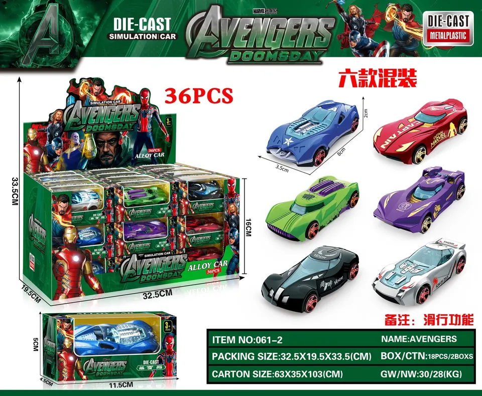 Avengers Alloy Car Set (36 pieces) - Price Per Unit Display Box wholesale from Qili Toys