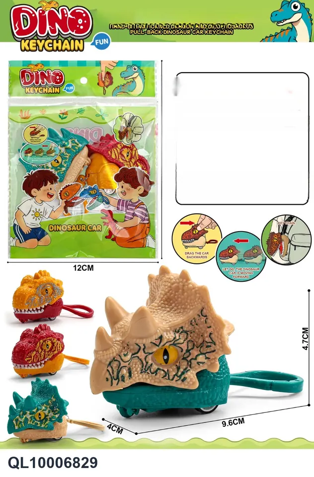 Biting Hand Tyrannosaurus And Triceratops Pull Back Dinosaur Car Keychain OPP Bag wholesale from Qili Toys