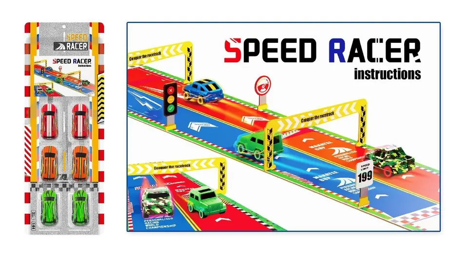 Creative Racing Track Combination (with 6 pull-back alloy iron cars) Hang Card wholesale from Qili Toys