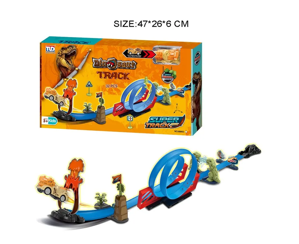 Extremely Fast Pull-Back Dinosaur Track (with 1 car) Window Box wholesale from Qili Toys