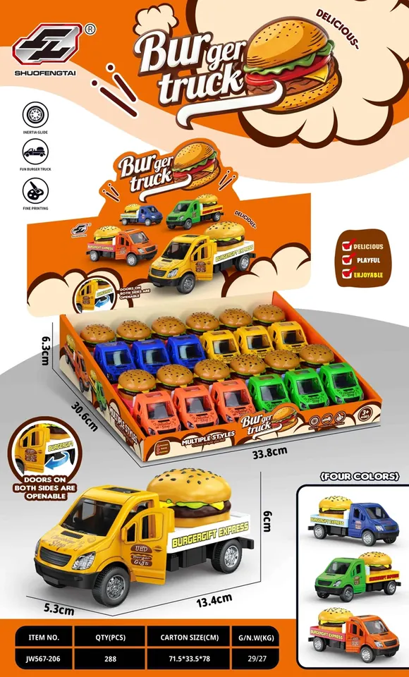 Inertia Burger Cart (12pcs single price) 4 Types Mixed Window Box wholesale from Qili Toys
