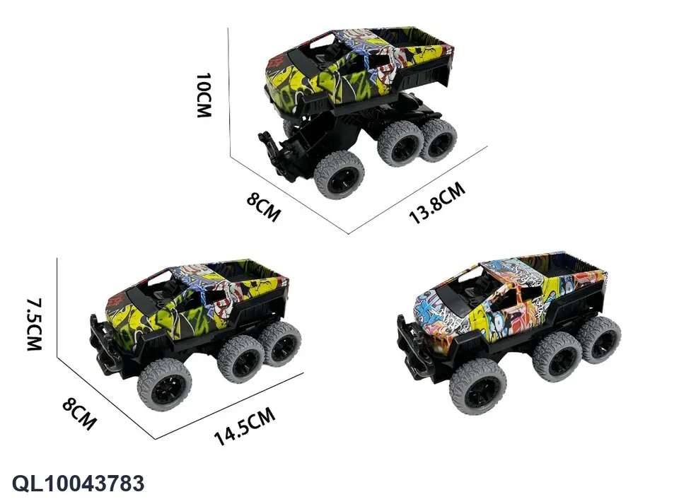 Inertial Six-Wheeled Tesla Graffiti Crashes Into Deformed Car PET Box wholesale from Qili Toys