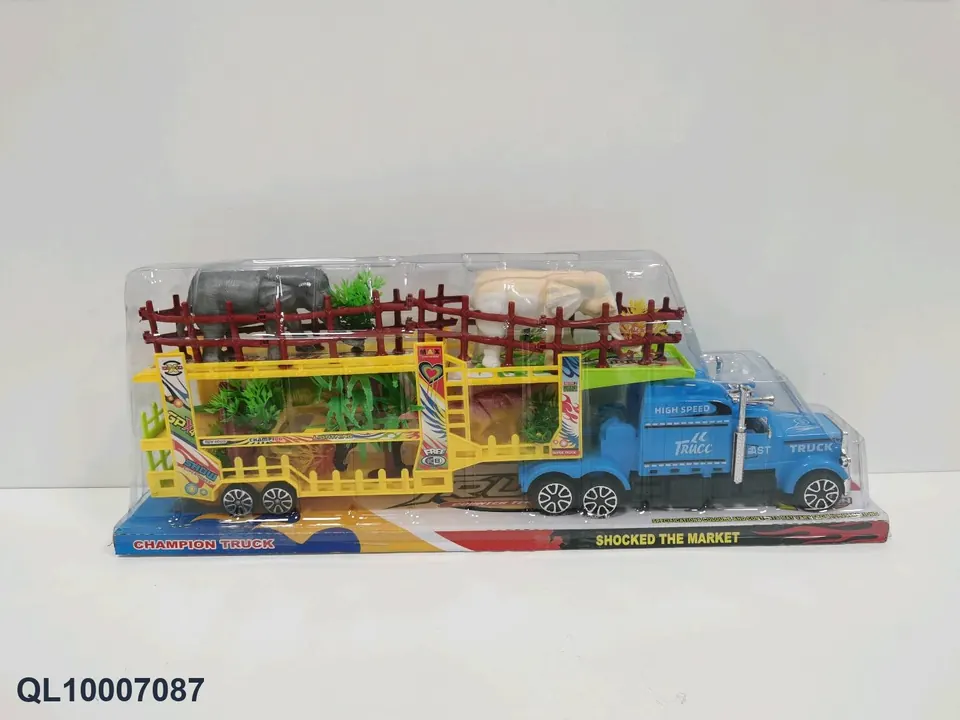 Inertial Three-Layer Vehicle Carries 2 Elephants + 3 Animals P-Cover/Box Base wholesale from Qili Toys