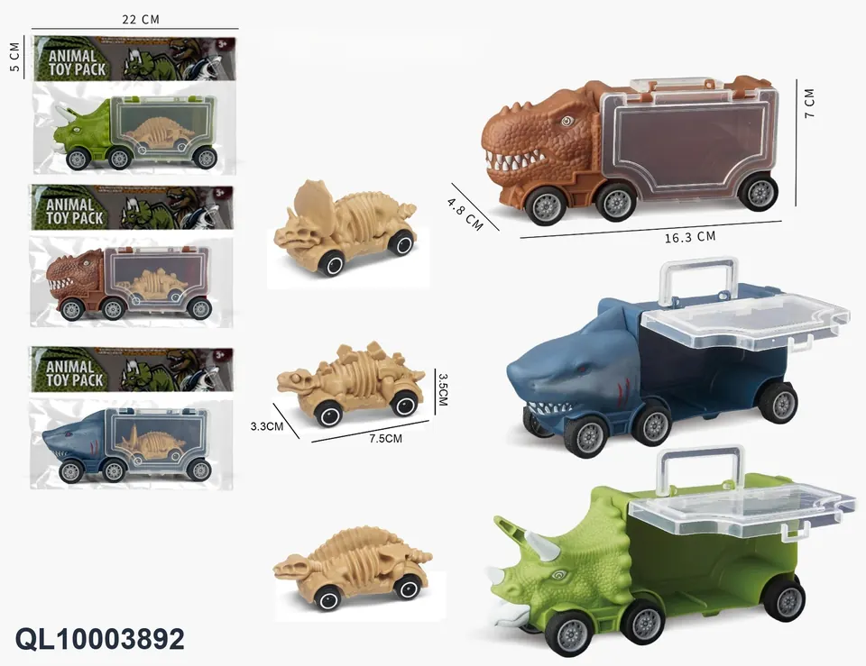 Little Triceratops + Little Shark + Little Overlord Storage Cart + 1 Skeleton Dinosaur Cart OPP Bag wholesale from Qili Toys