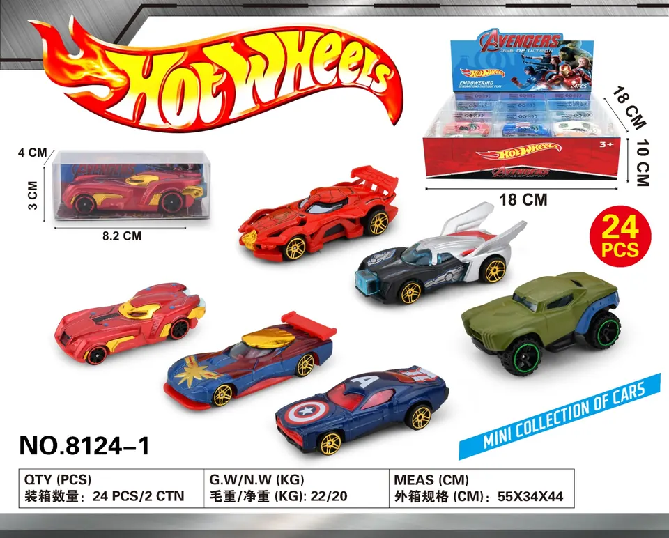 Marvel's Avengers Alloy Car Slide Set (6 vehicles, 24 pieces total price per vehicle) Display Box wholesale from Qili Toys
