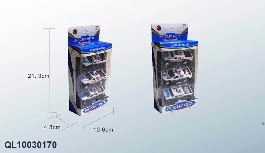 Miniature Toy Police Car, Alloy Material, Scale 1:50 (set of 3) Window Box wholesale from Qili Toys