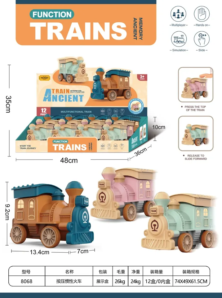Press Train (12pcs single price) Display Box wholesale from Qili Toys