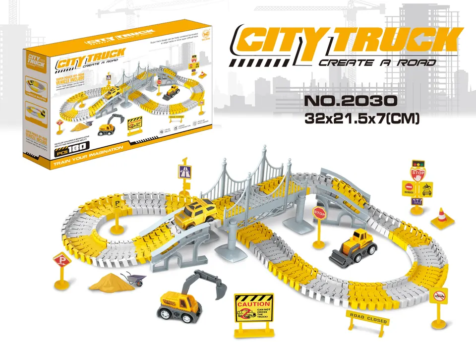 Rapid Electric Engineering Track Car (without flashing lights, 180 pieces, includes 1 aa battery, but does not include the battery) Color Box wholesale from Qili Toys
