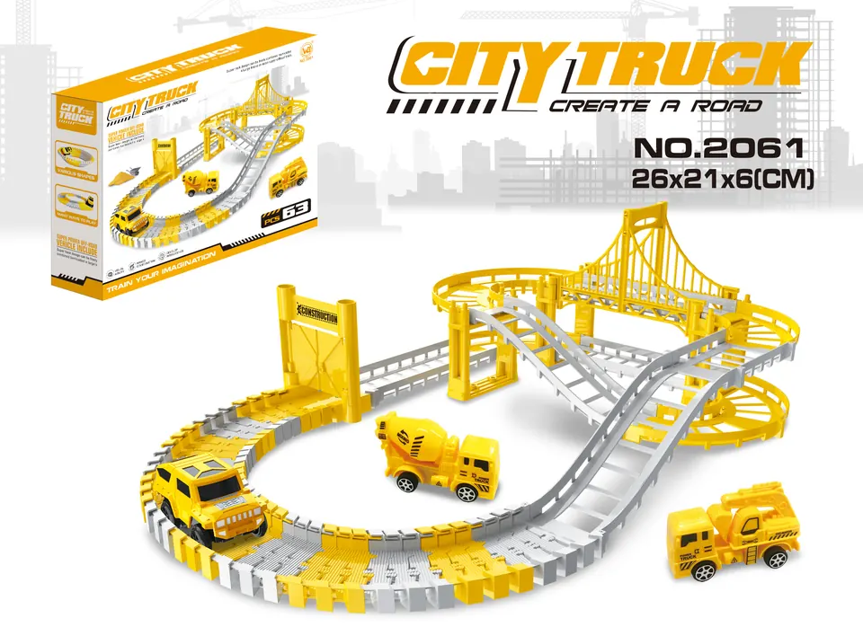 Rapid Electric Engineering Track Car (without flashing lights, 63 pieces, requires 1 aa battery - not included) Color Box wholesale from Qili Toys