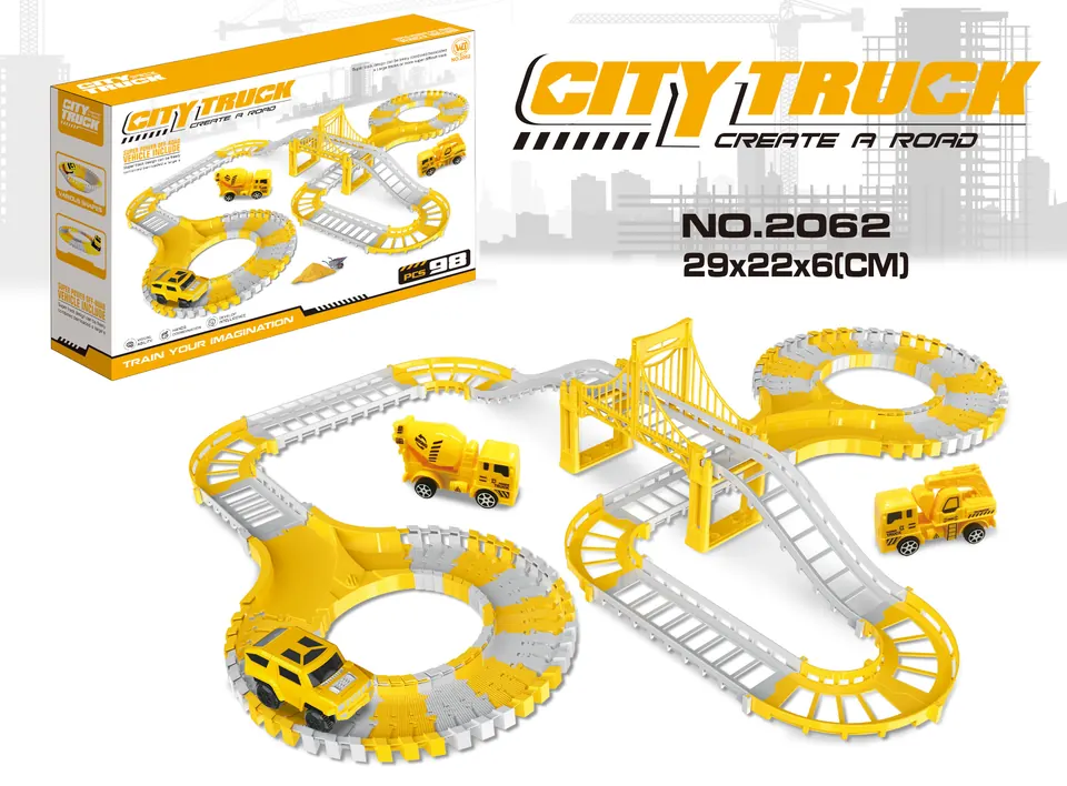 Rapid Electric Engineering Track Car (without flashing lights, 98 pieces, requires 1 aa battery - not included) Color Box wholesale from Qili Toys