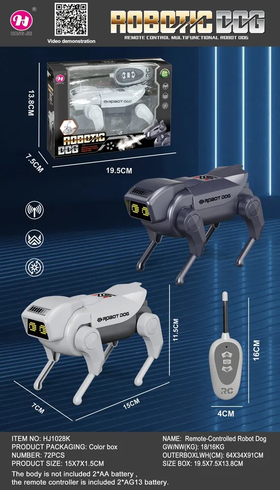 Remote Control Robot Dog (without spray) (main body 2aa not included, remote control 2ag13 included) Window Box wholesale from Qili Toys