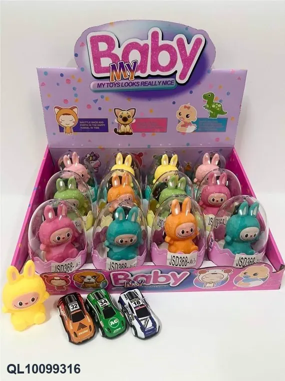 Set Of 8 Enamel Eggs, 1 Abubu Style, Mixed Set With Small Metal Toy Cars Display Box wholesale from Qili Toys