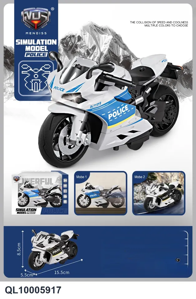 Simulated Inertial Sound And Light Car-Ducati 1199 Motorcycle Police Car (with light and music) Window Box wholesale from Qili Toys