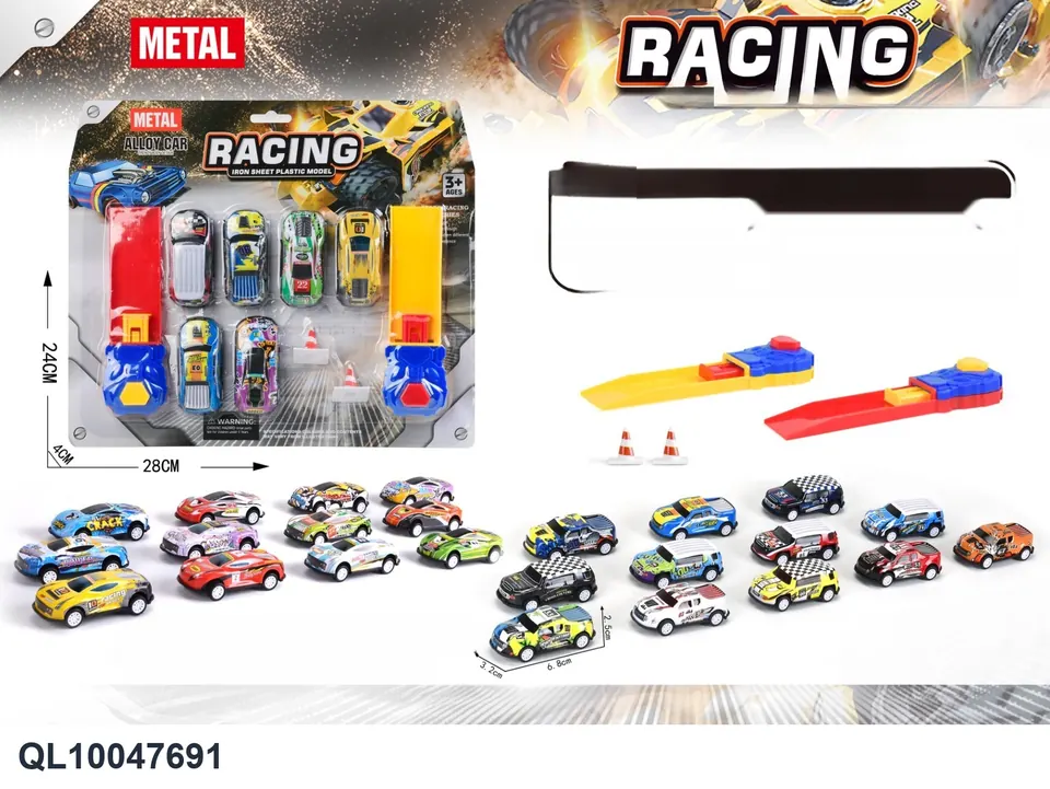 Sliding Metal Car (2 catapults + 6 cars + 2 roadblocks) Blister Board wholesale from Qili Toys
