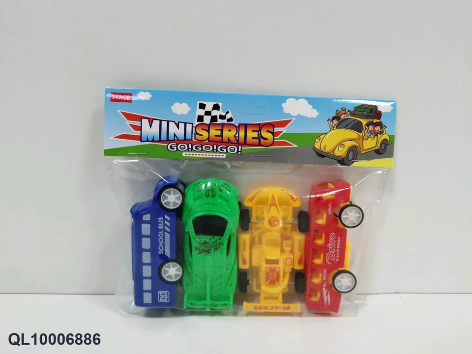 Sliding Solid Color Bus School Bus Sports Car Kart (4 pieces) (4 styles, 4 colors) PVC Header Bag wholesale from Qili Toys