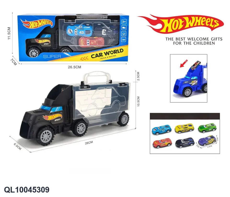 Sliding Tractor Storage Vehicle With 3 Pull-Back Iron Wagons Color Box wholesale from Qili Toys