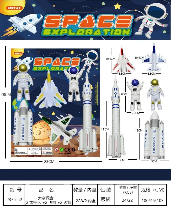 Space Exploration (2 astronauts + 2 airplanes + 2 rockets) Blister Board wholesale from Qili Toys