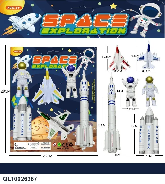Space Exploration (2 astronauts + 2 airplanes + 2 rockets) Blister Board wholesale from Qili Toys