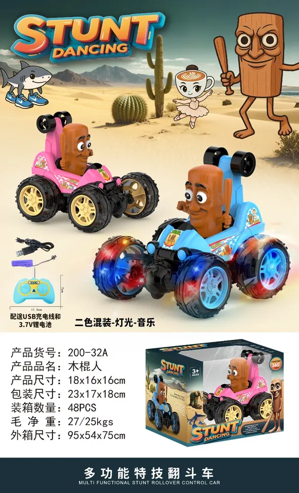 Stick Man Stunt Remote Control Car With Lights And Music Red And Blue Color Mix (battery included) Window Box wholesale from Qili Toys