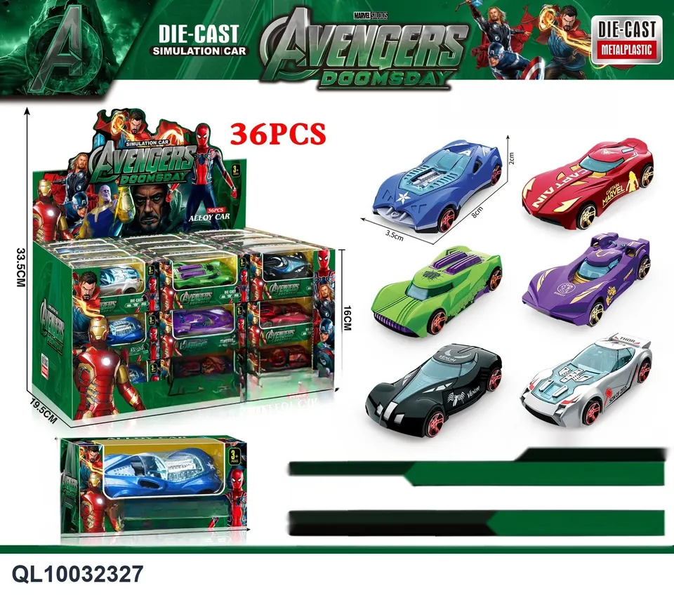 Superhero Team Alloy Car Set (36 pieces) - Price Per Unit Display Box wholesale from Qili Toys