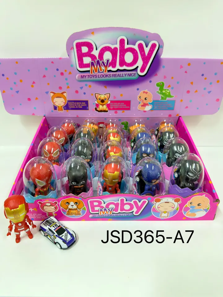 "Superhero-Themed Plastic Egg Molds With A Metal Car (6 different designs), Set Of 20 Individual Pieces." Display Box wholesale from Qili Toys