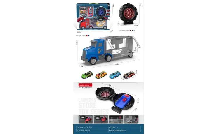 The Storage Car Is Equipped With 4 Iron Cars + Catapult + Tires (2 colors mixed) Window Box wholesale from Qili Toys